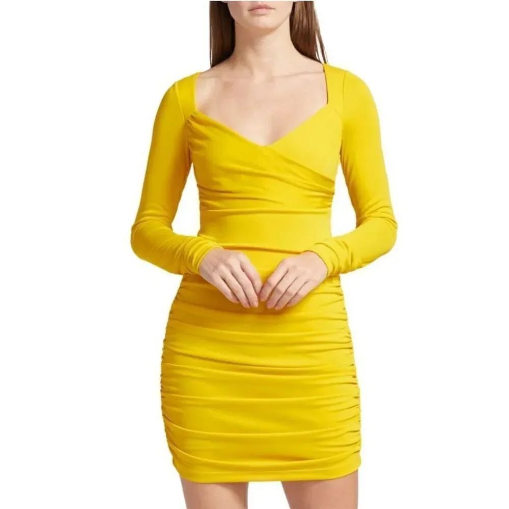 CINQ À SEPT Miah Ruched Mini Dress in Pineapple NWT Size 2